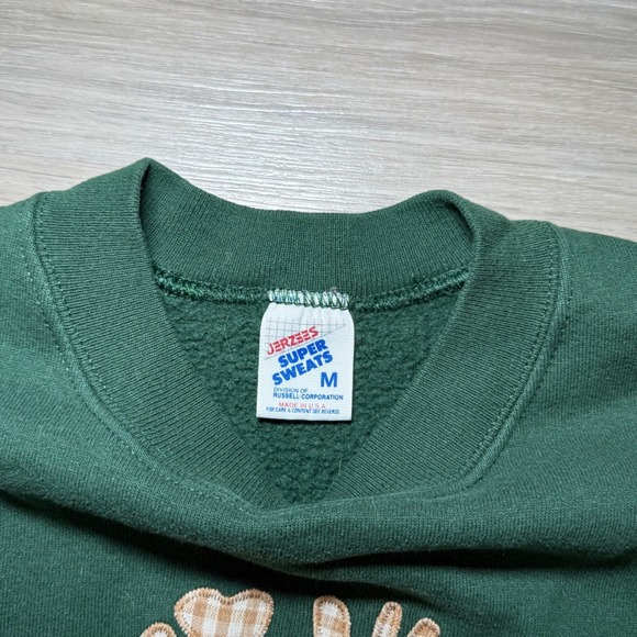 Vintage 90s Jerzees Christmas Sweatshirt Tree Applique Holiday Green Mens Medium - Picture 3 of 7